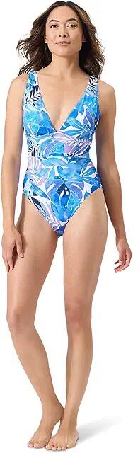 Tommy Bahama Palm Modern Palma V-Neck One-Piece (Mare Navy) Women's Swimsuits One Piece Cover