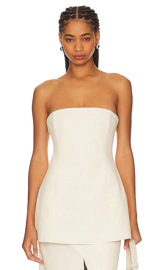 WeWoreWhat Faux Leather Strapless Top in Cream Cover