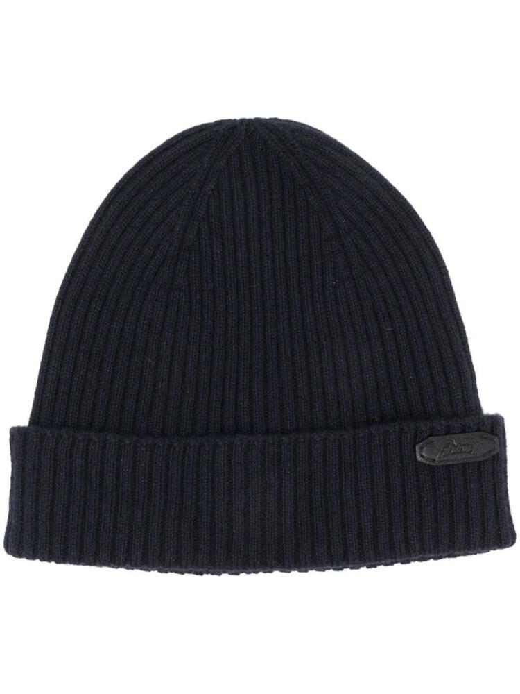 Brioni logo-patch ribbed-knit beanie - Blue Cover