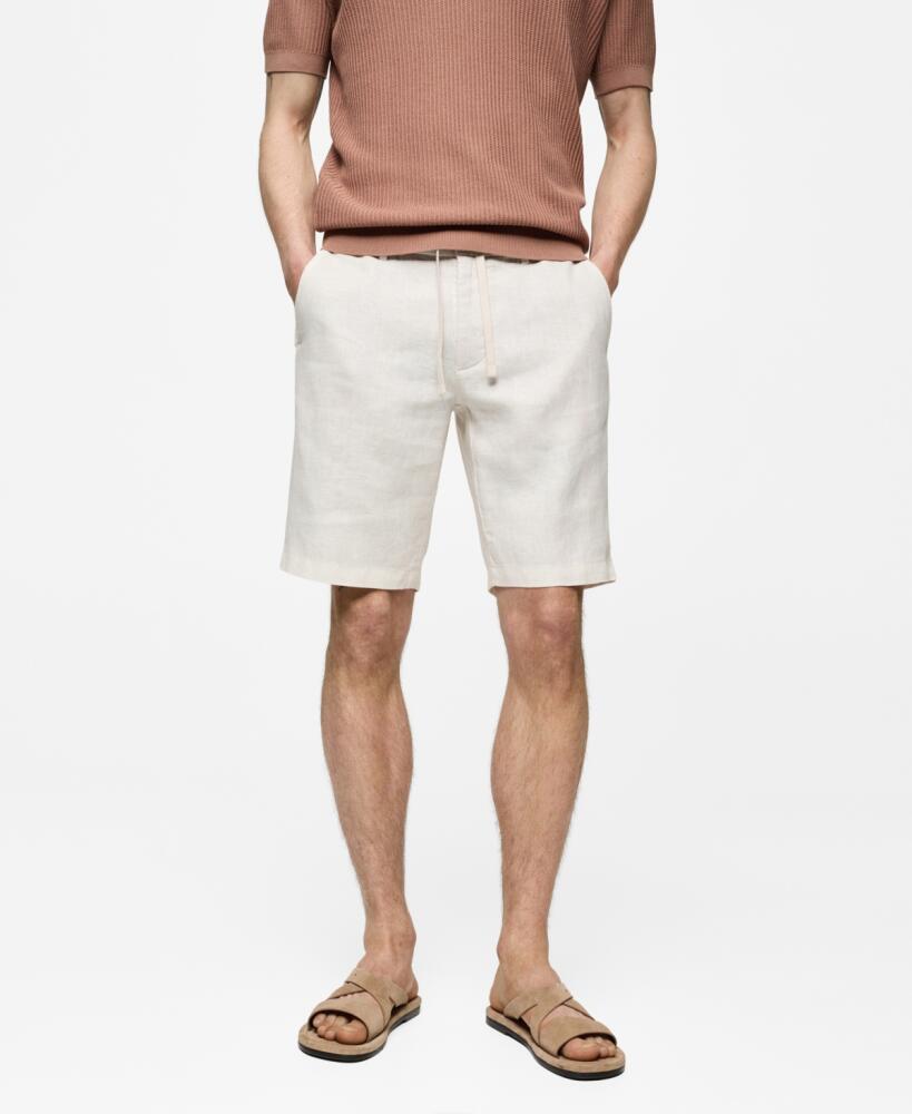 Mango Men's Drawstring Detail Bermuda Shorts - Off White Cover