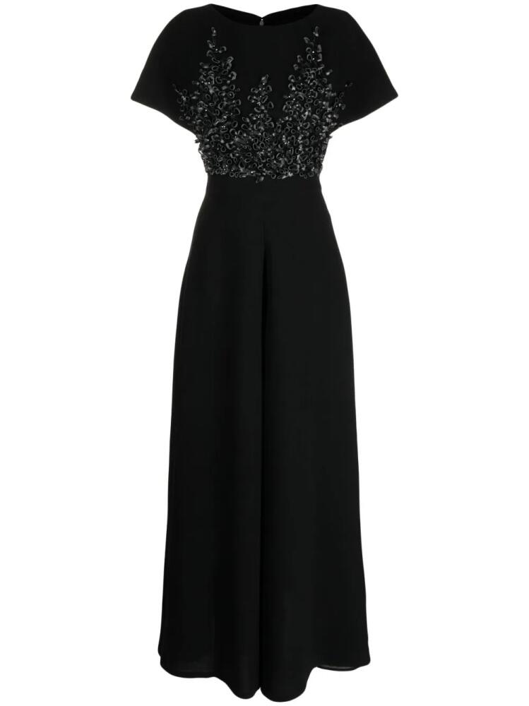 Saiid Kobeisy flared crepe embroidered jumpsuit - Black Cover