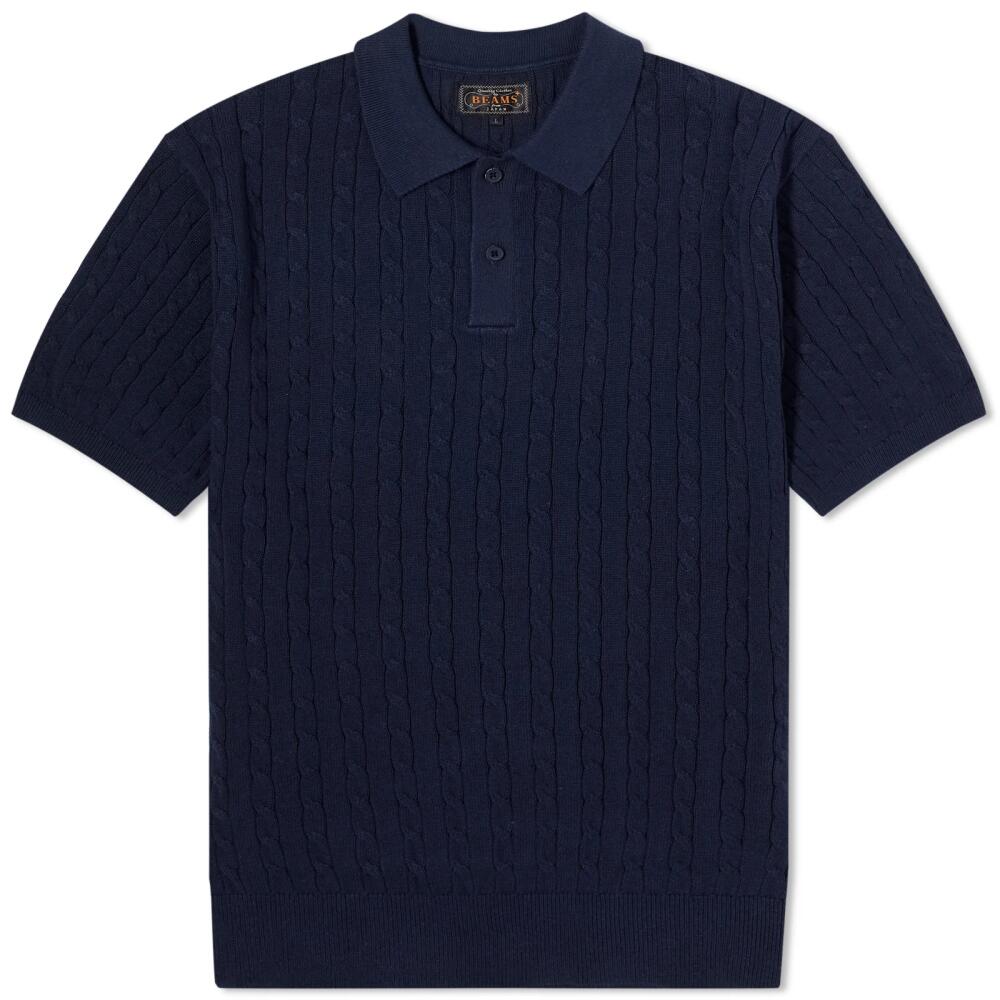 Beams Plus Men's Cable Knit Polo Shirt in Navy Cover