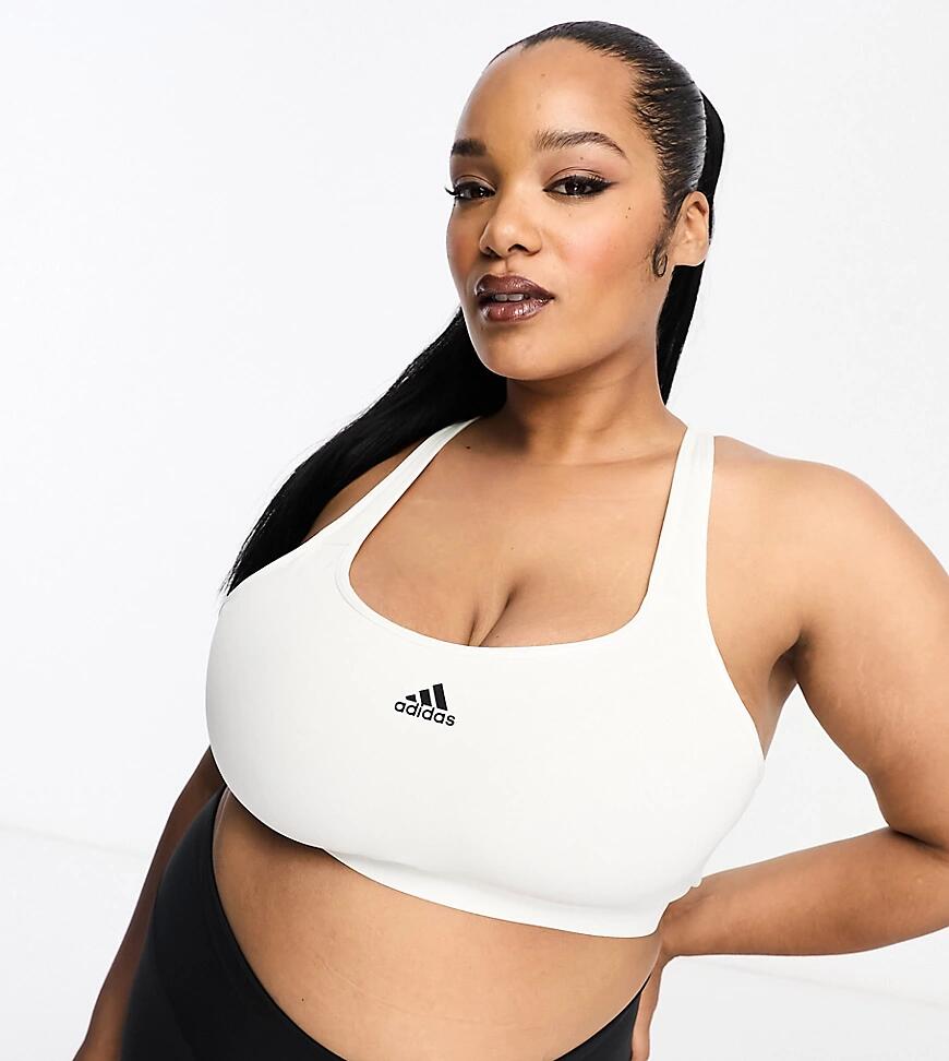 adidas Training Plus chest logo high-support sports bra in white Cover