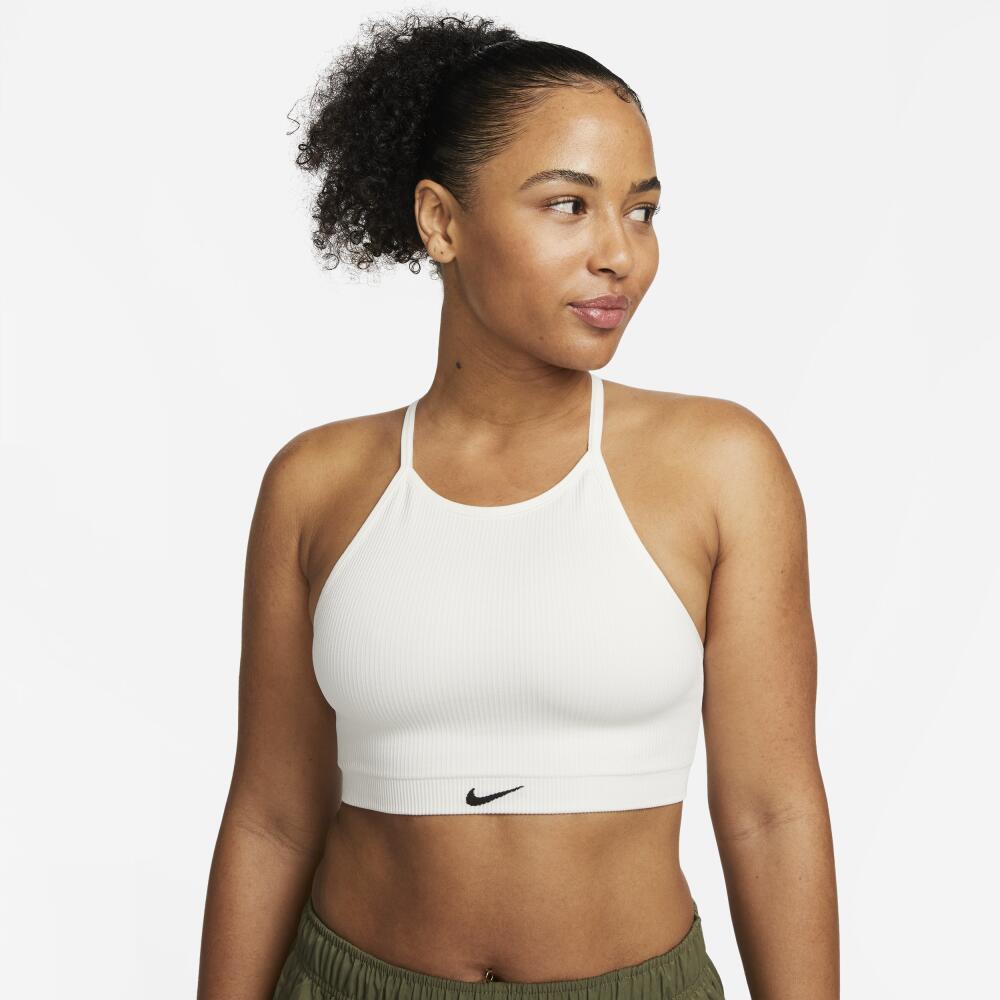 Nike Women's Indy Seamless Ribbed Light-Support Non-Padded Sports Bra in White Cover