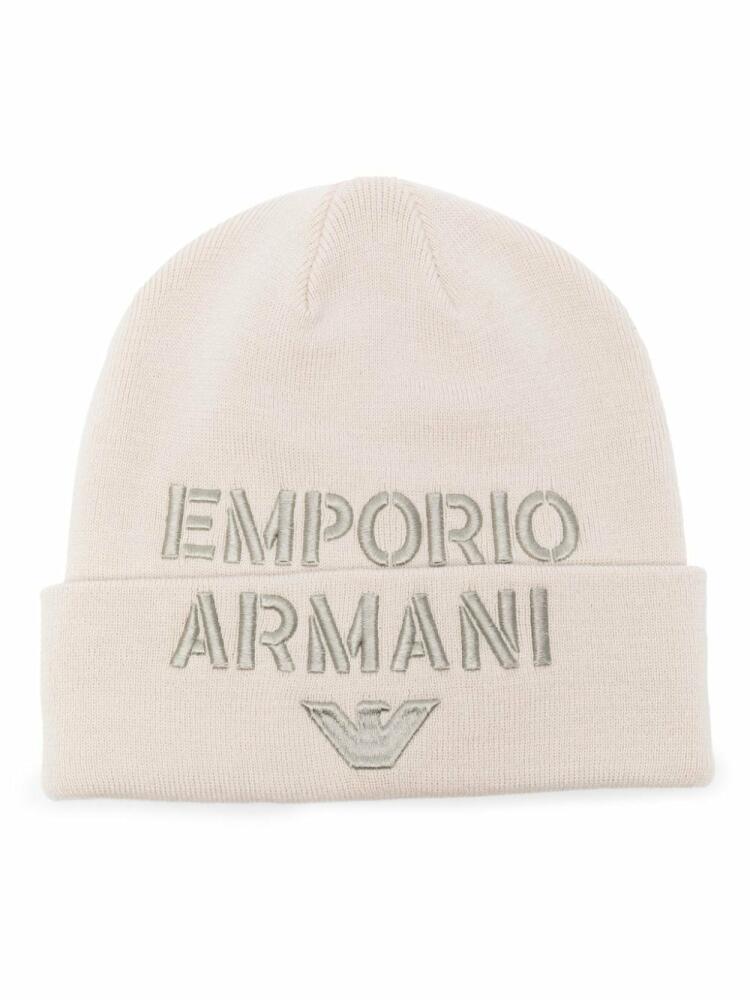 Emporio Armani fine-knit logo-embroidered beanie - Neutrals Cover