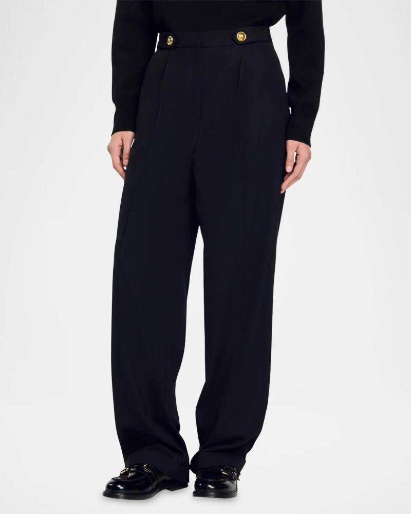 Sandro Tosca Pintuck Wool-Blend Trousers Cover