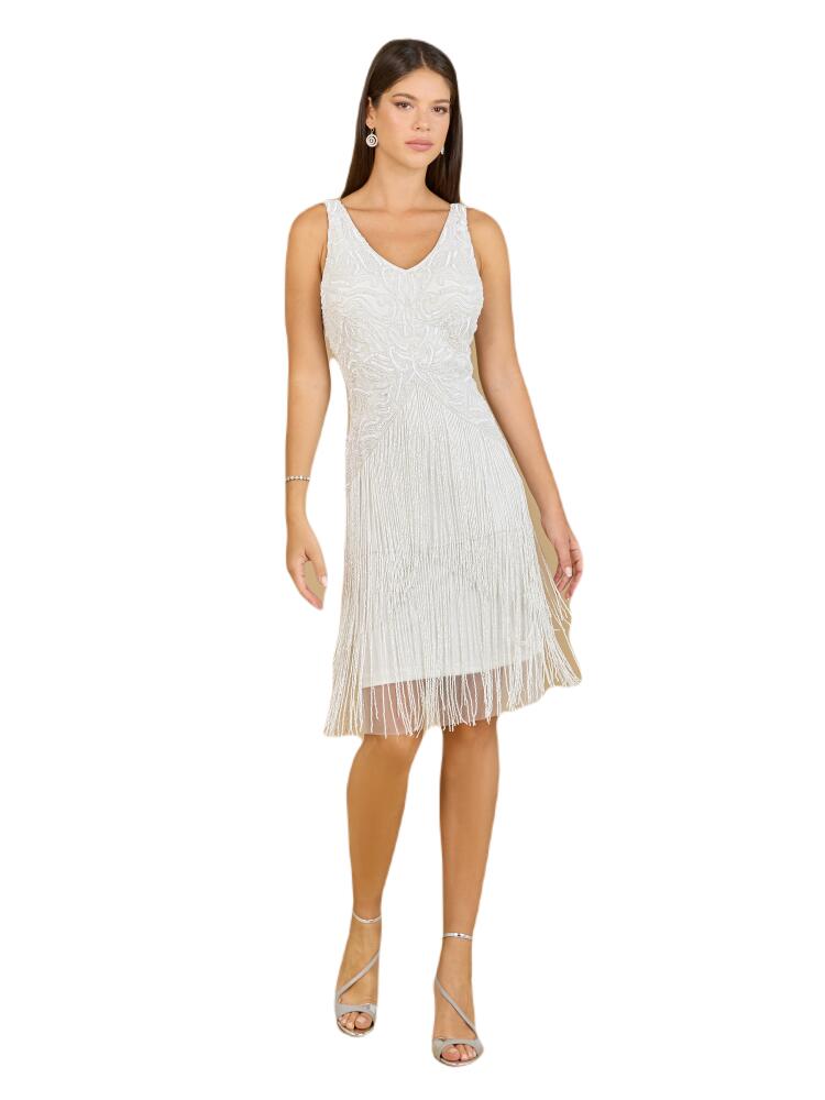 LARA New York Beaded Fringe Cocktail Dress in Ivory Cover