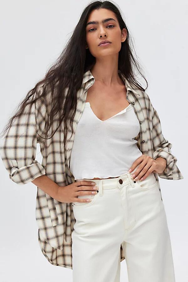 BDG Rick Boyfriend Flannel Shirt in Neutral Cover