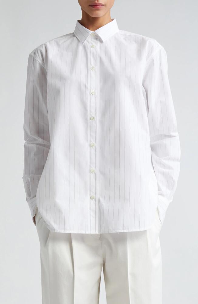 TOTEME Signature Pinstripe Organic Cotton Button-Up Shirt in White/Ochre Pinstripe Cover