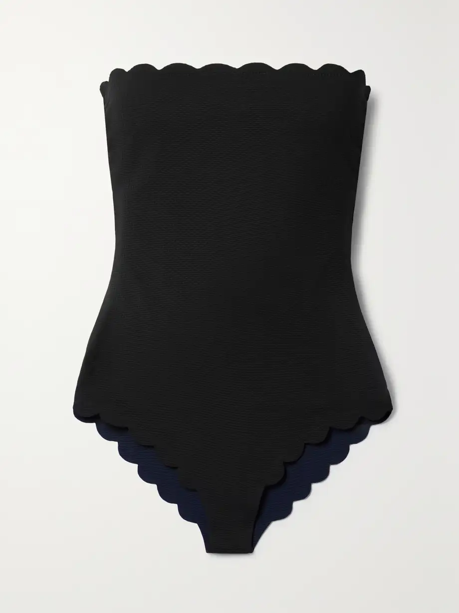 Marysia - + Net Sustain Chesapeake Strapless Reversible Scalloped Stretch Recycled-crepe Swimsuit - Black Cover