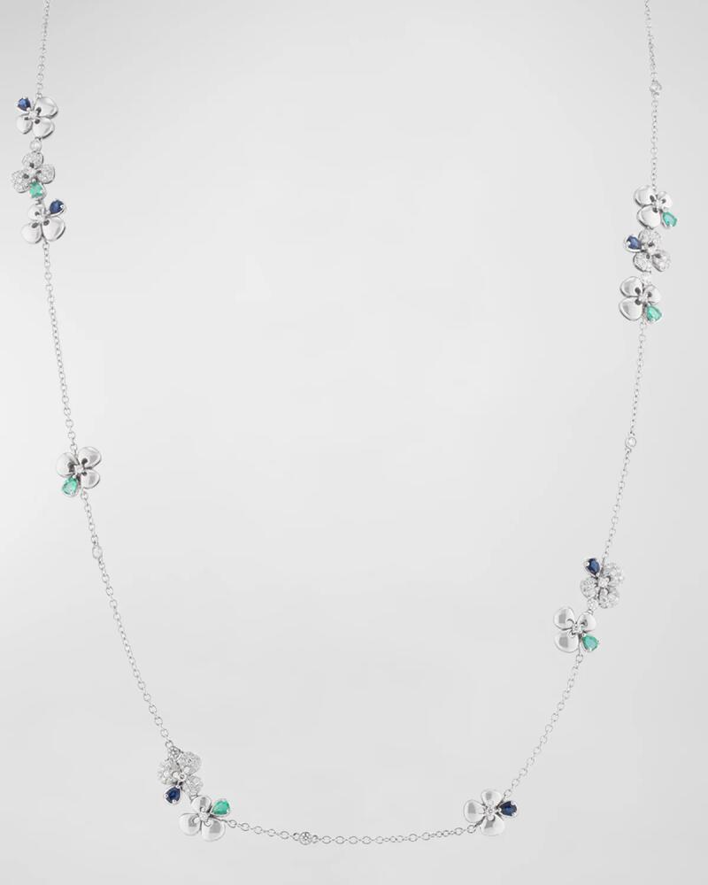 Miseno Ischia 18K White Gold Diamond, Sapphire, and Emerald Station Necklace Cover