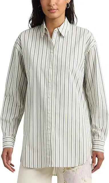 LAUREN Ralph Lauren Striped Cotton Broadcloth Shirt (Blue/White 2) Women's Clothing Cover