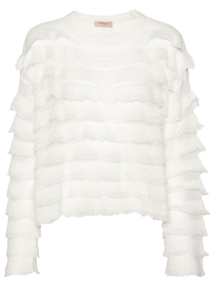 TWINSET ruffled open-knit jumper - White Cover