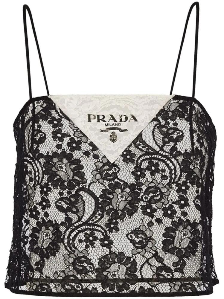 Prada floral-embroidered lace top - Black Cover