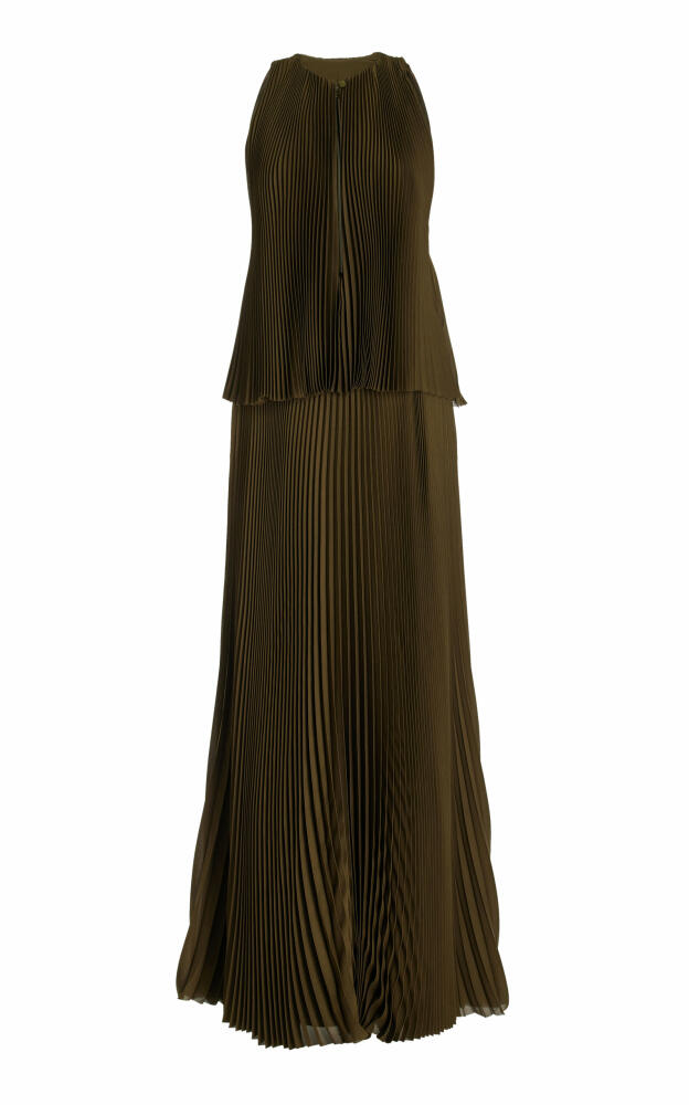 Brandon Maxwell - The Hallett Pleated Georgette Maxi Dress - Olive Cover