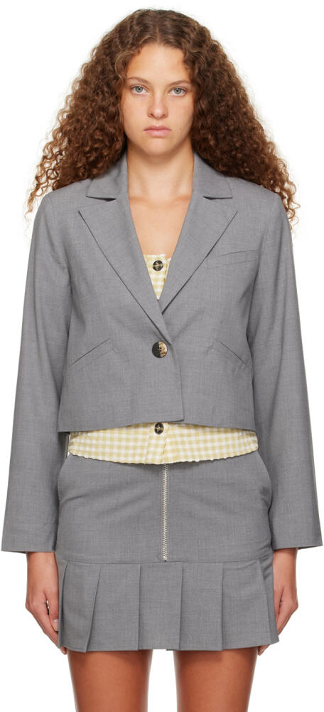 GANNI Gray Single-Button Blazer Cover