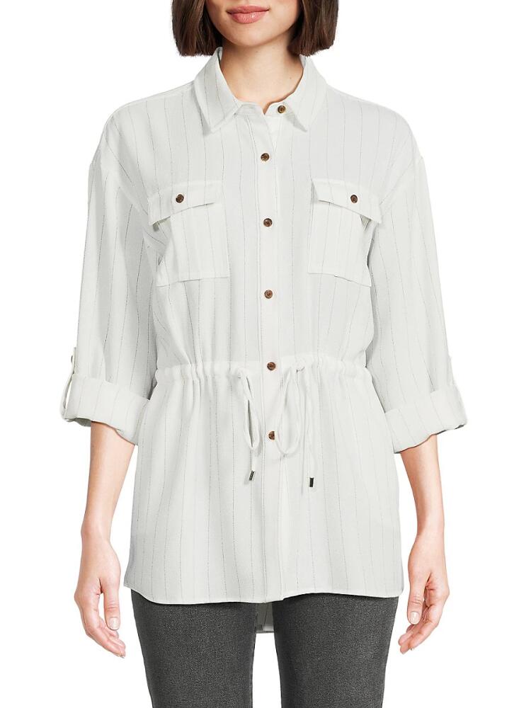 Calvin Klein Women's Striped Cinched Waist Shirt - Soft White Cover