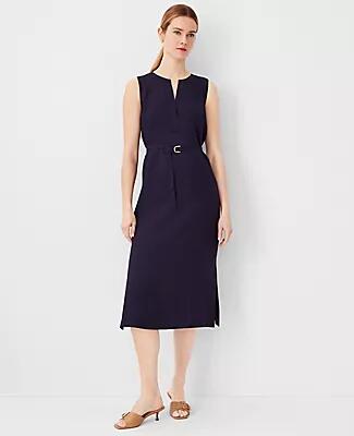 Ann Taylor Split Neck Belted Midi Dress Cover