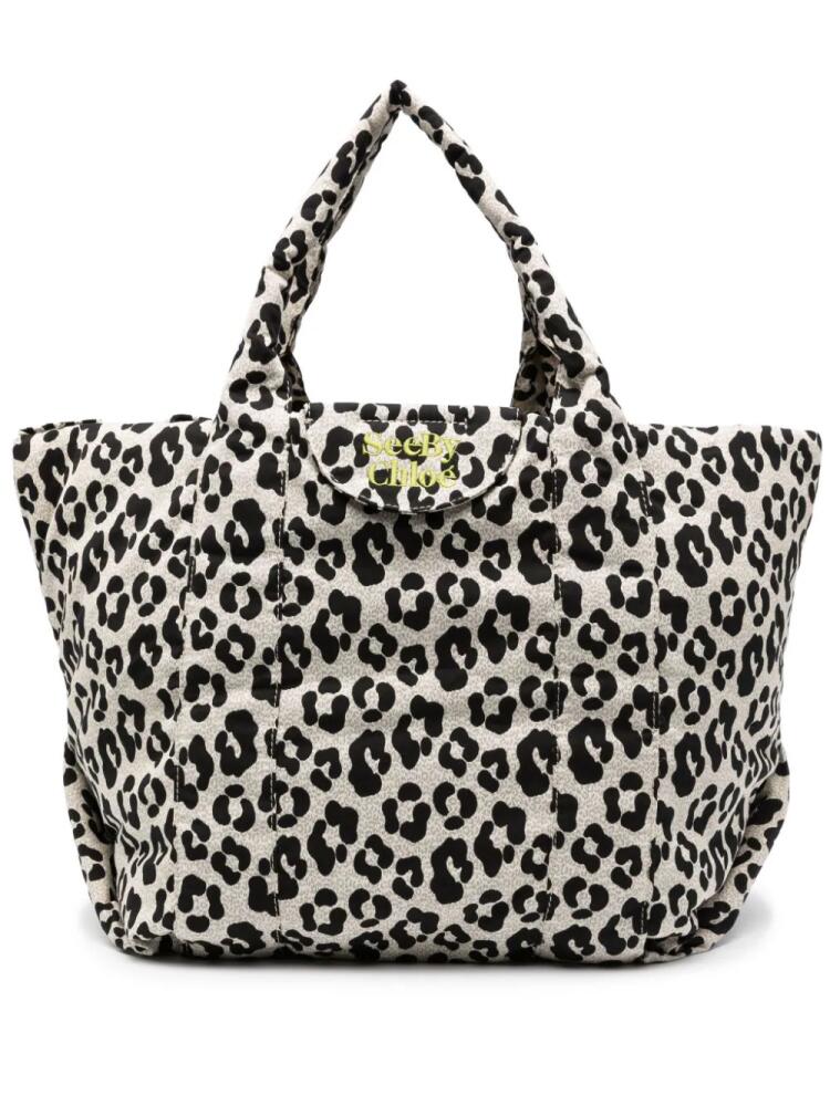 See by Chloé logo-embroidered animal-print tote bag - Black Cover