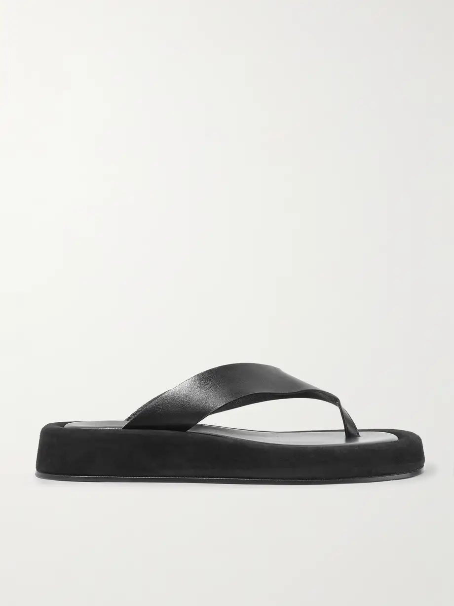 The Row - Ginza Leather And Suede Platform Flip Flops - Black Cover