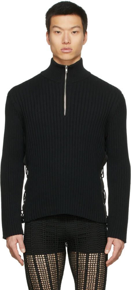 Dion Lee Black Side Lace Zip-Up Sweater Cover