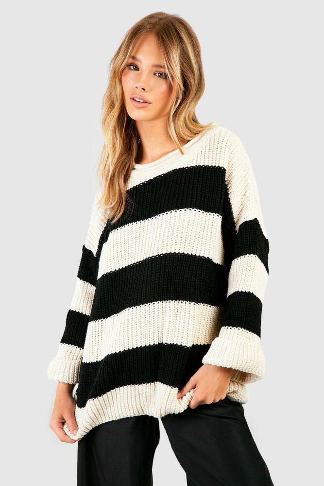 boohoo Womens Oversized Stripe Sweater - Black Cover