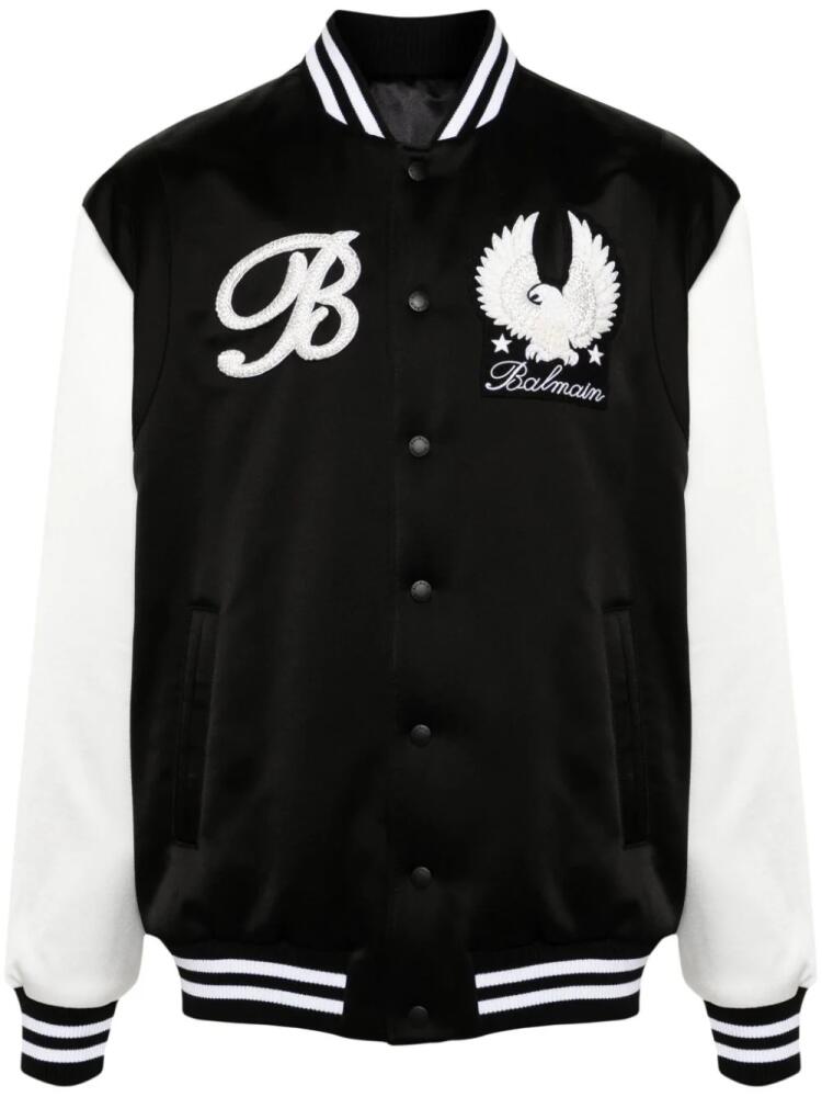 Balmain logo-patches satin bomber jacket - Black Cover