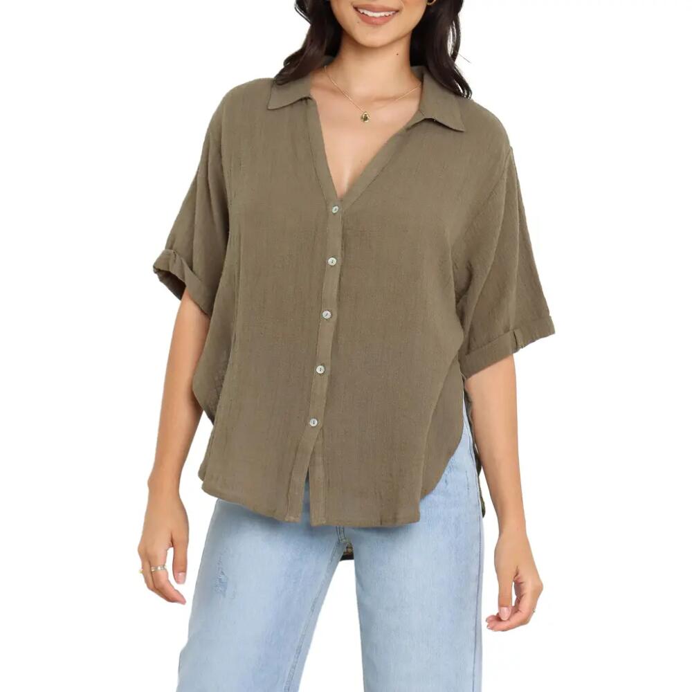 Petal & Pup Dion Short Sleeve Linen Button-Up Shirt in Olive Cover