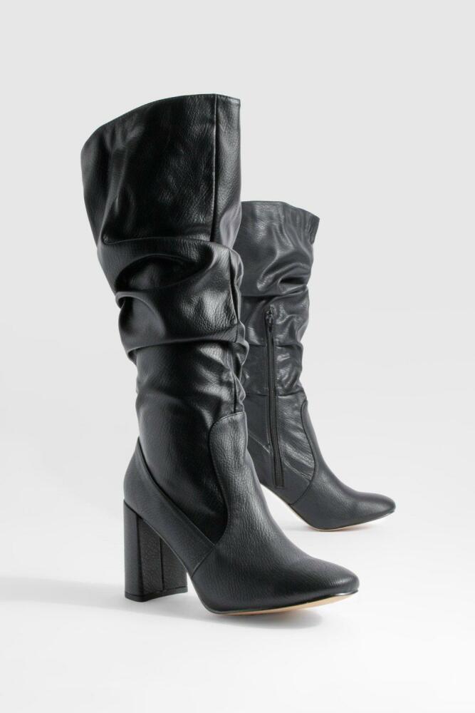 boohoo Womens Slouchy Knee High Block Heel Boots - Black Cover