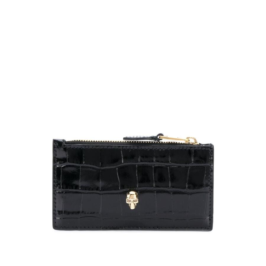 Alexander McQueen Ladies Skull Zip Card Holder in Black Cover