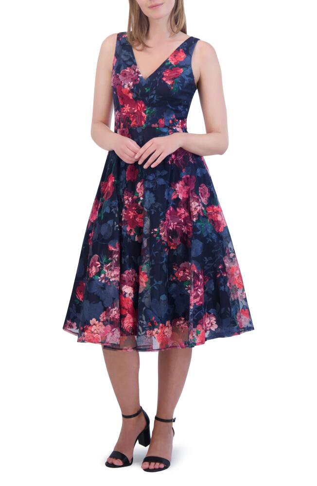 Eliza J Floral Midi Cocktail Dress in Navy Multi Cover