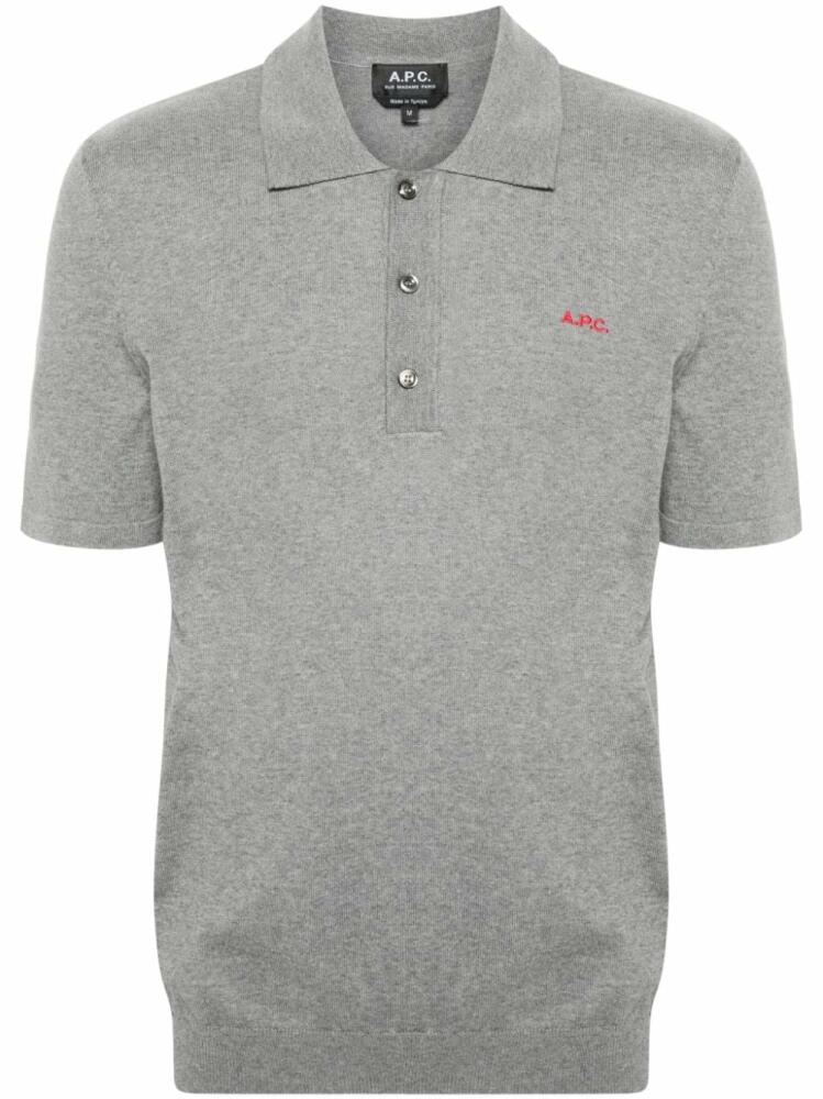 A.P.C. logo-embroidered cotton polo shirt - Grey Cover