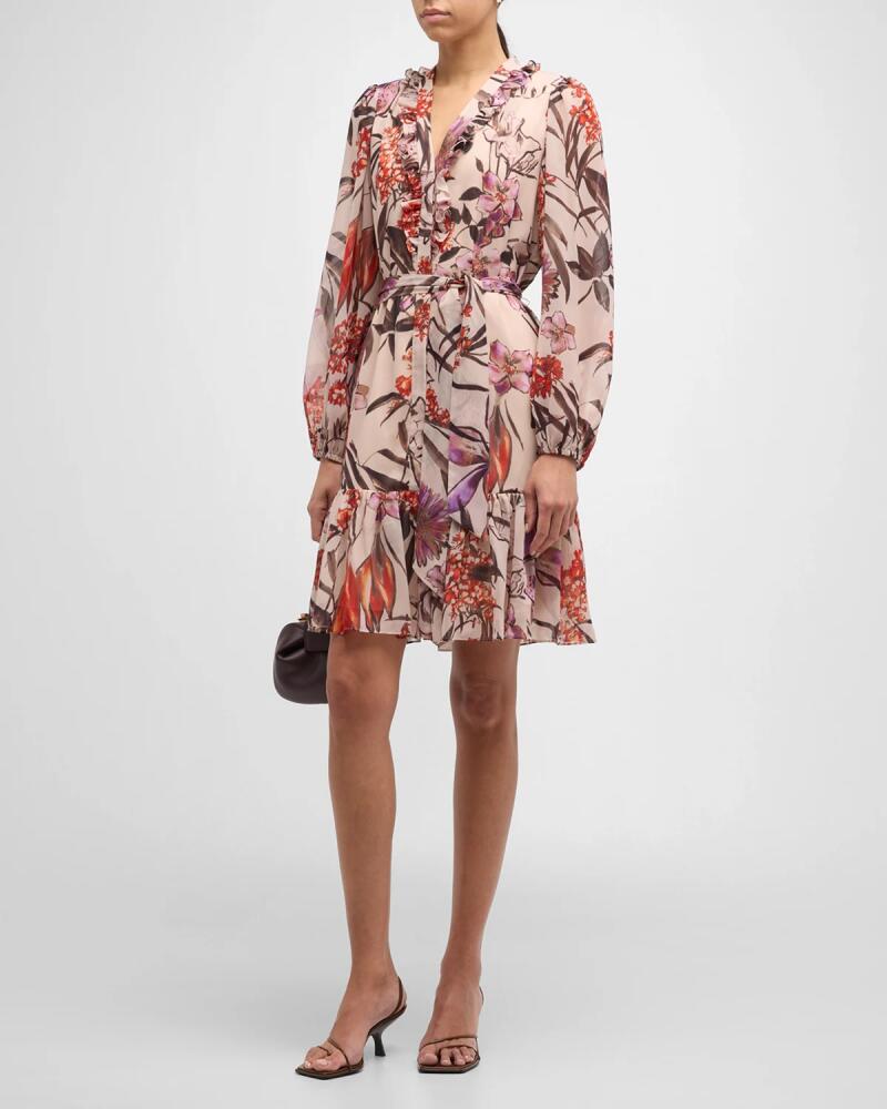 Kobi Halperin Samara Floral-Print Ruffle Satin Midi Dress Cover