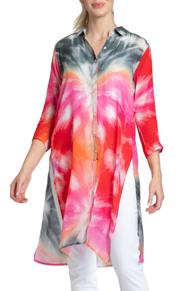 APNY Tie Dye Chiffon Button-Up Tunic in Pink Multi Cover