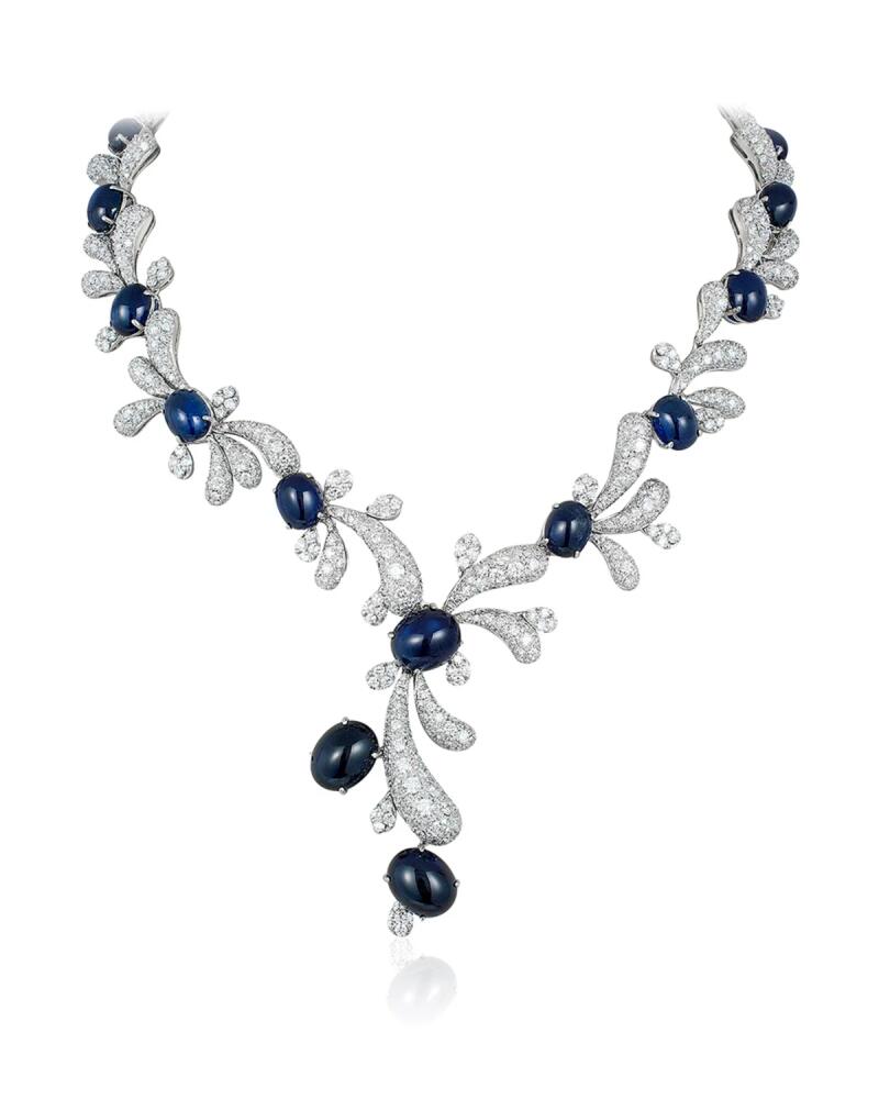 Andreoli 18K White Gold Cabochon Sapphire and Diamond Y Necklace Cover