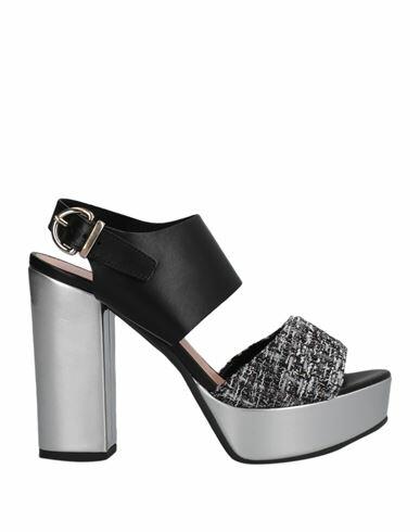 Pollini Woman Sandals Black Soft Leather, Textile fibers Cover