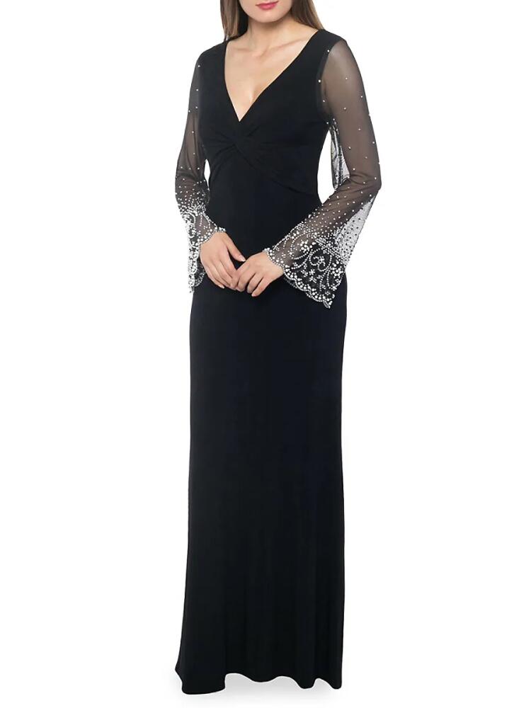 Marina Women's Embellished Bell Sleeve Gown - Black Cover