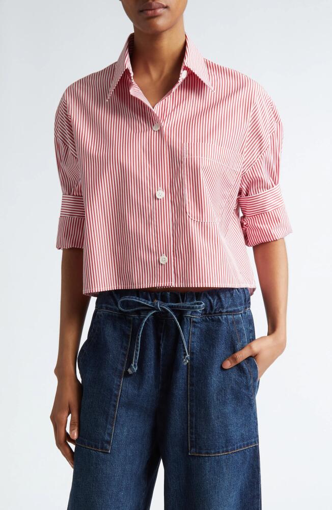 TWP Next Ex Pinstripe Crop Button-Up Shirt in Red /White Cover