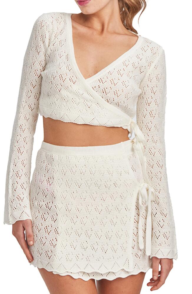 Capittana Kaia Openwork Crochet Crop Cover-Up Sweater in Ivory Cover