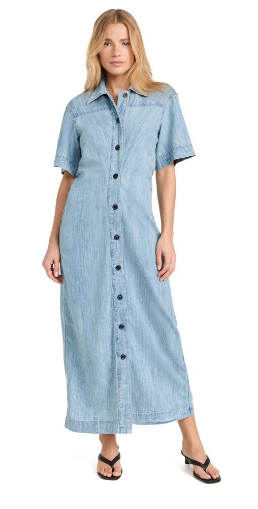 Another Tomorrow Chambray Bias Shirt Dress Light Blue Wash Cover