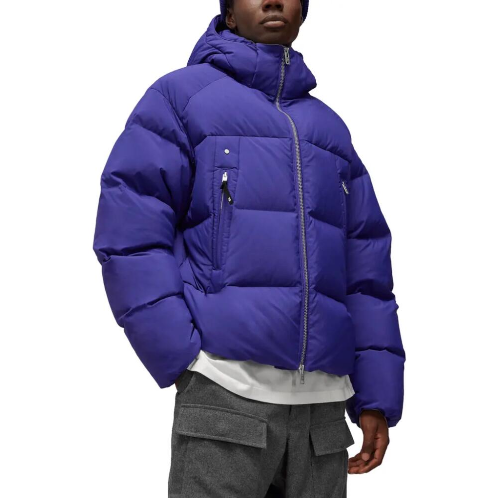 Y-3 Down Puffer Jacket With Removable Hood in Violet Cover