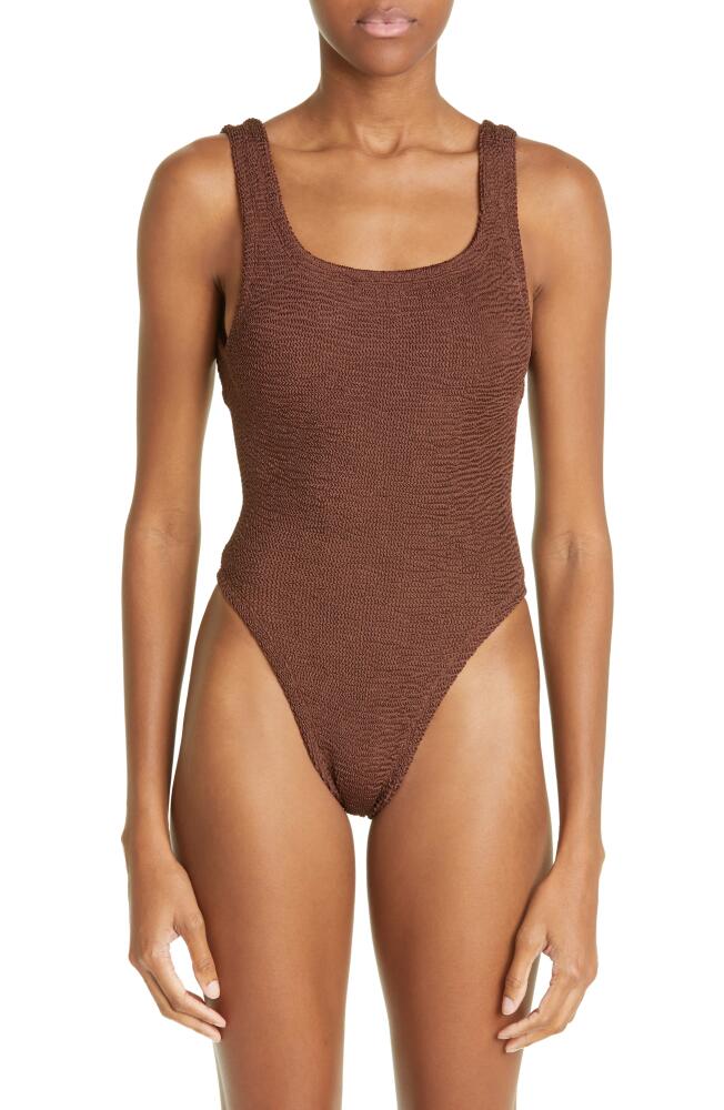 Hunza G Crinkle One-Piece Swimsuit in Metallic Chocolate Cover