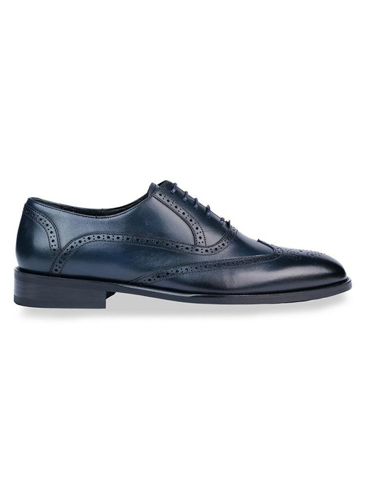 Vellapais Men's Leather Wingtip Loafers - Navy Blue Cover