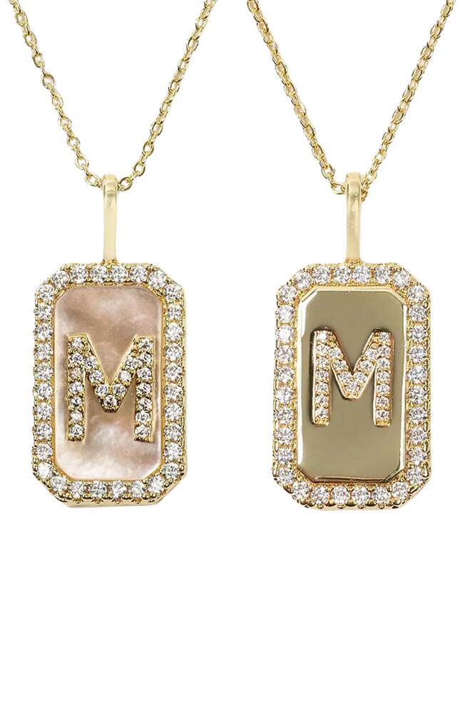 Melinda Maria Love Letters Double Sided Mother-of-Pearl Initial Pendant Necklace in White Cubic Zirconia/Gold - M Cover