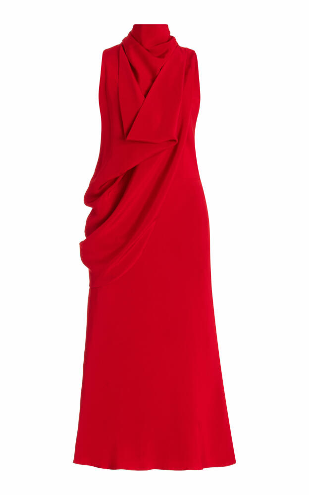 Brandon Maxwell - Exclusive Frida Draped Silk-Crepe Midi Dress - Red Cover