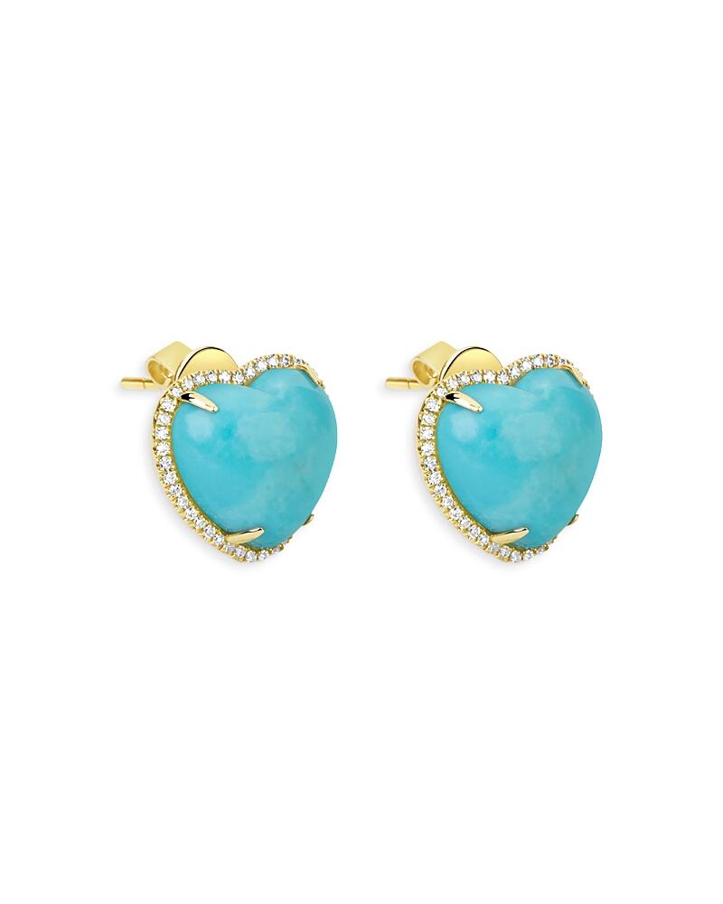 Meira T 14K Yellow Gold Turquoise & Diamond Heart Stud Earrings Cover