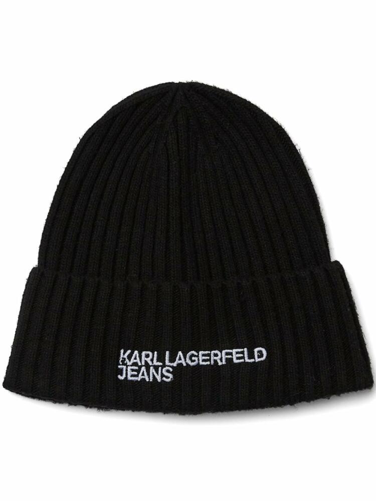 Karl Lagerfeld Jeans logo-embroidered ribbed beanie - Black Cover