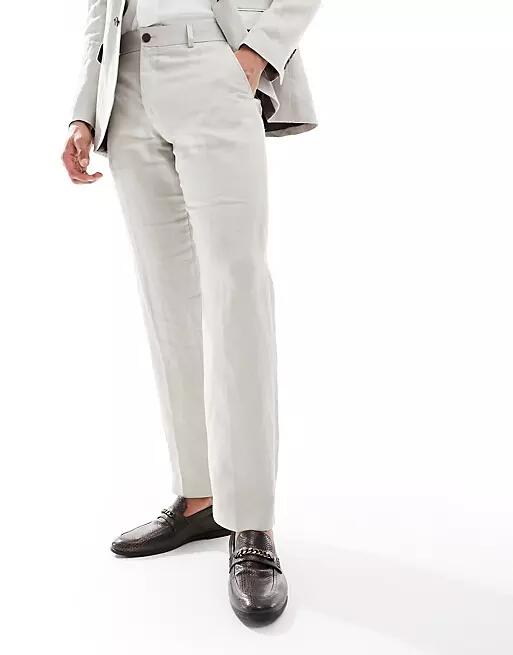 Selected Homme linen mix suit pants in beige-Neutral Cover