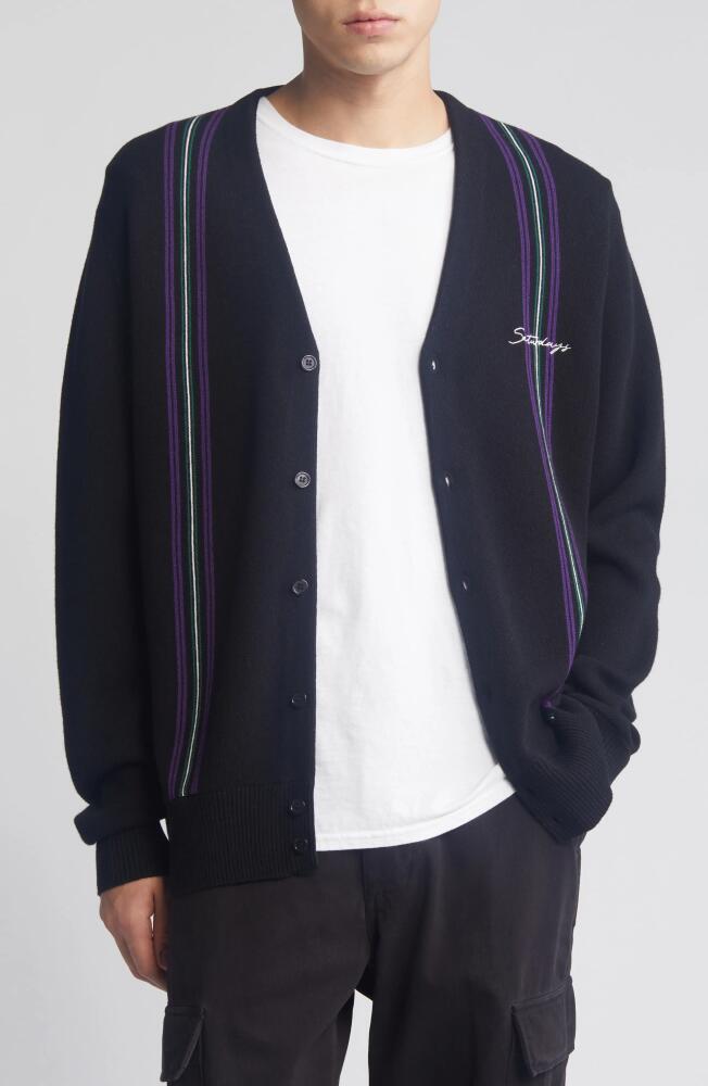 Saturdays NYC Michael Vertical Stripe Wool & Cotton Cardigan in Black Cover