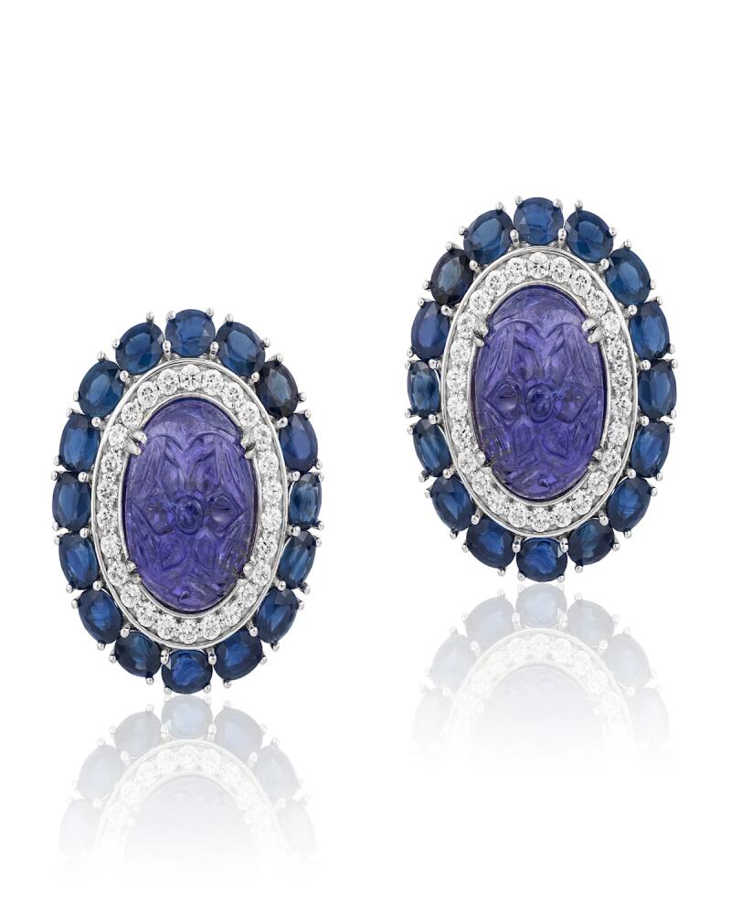 Andreoli 18K White Gold Carved Tanzanite Earrings with Sapphires and Diamonds Cover